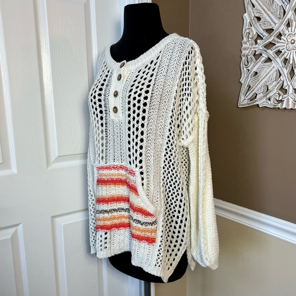 ⭐️ POL JSST84 Hooded Cream Crotched Pullover Sweater Womens Small S  Bohemian - Picture 9 of 15